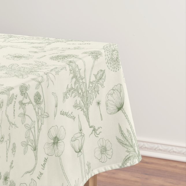 Wildflowers collage/ off white and sage tablecloth (In Situ)