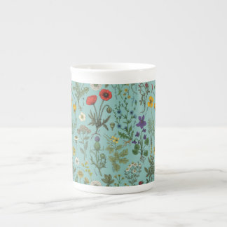 Wildflowers collage on blue bone china mug