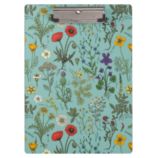 Wildflowers collage on blue clipboard