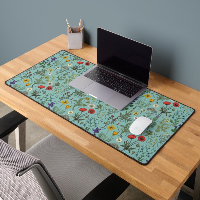 Wildflowers collage on blue desk mat (Office 2)