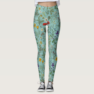 Wildflowers collage on blue leggings