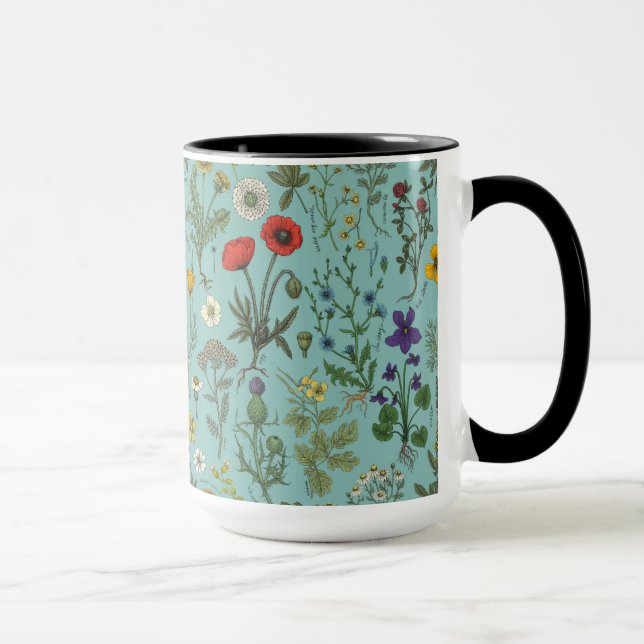 Wildflowers collage on blue mug (Right)