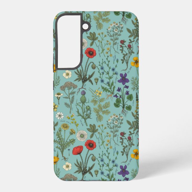 Wildflowers collage on blue samsung galaxy s22+ case (Back)