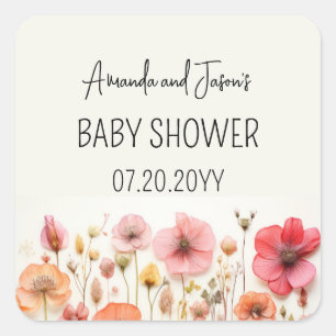 Wildflowers Colorful summer Baby shower favor Square Sticker