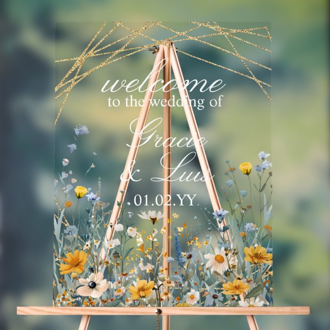 Wildflowers Colourful Botanical Florals Wedding Acrylic Sign (Neutral)