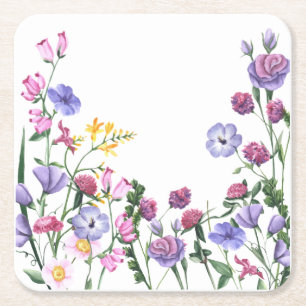 Wildflowers Colourful Cheerful Garden Flowers Square Paper Coaster
