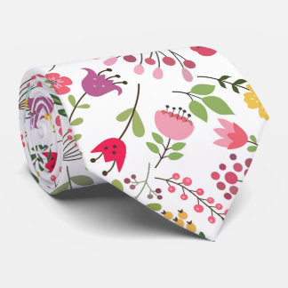 Wildflowers Colourful Floral Design on White  Tie