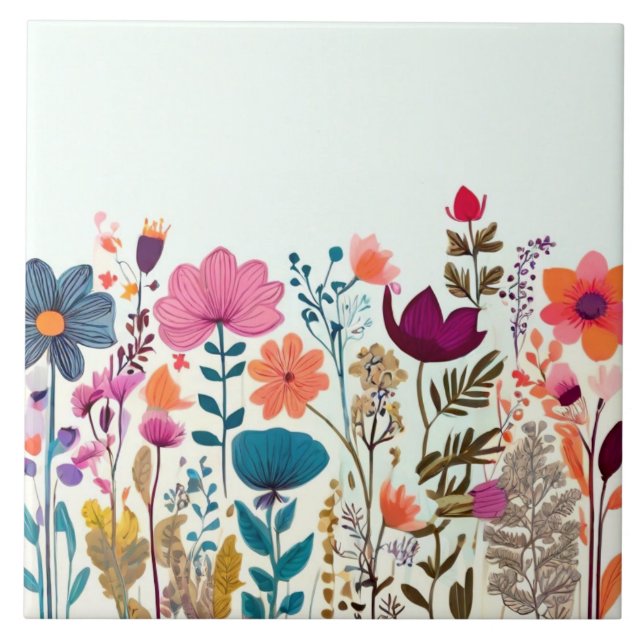 Wildflowers - Colourful Floral Flowers Tile (Front)