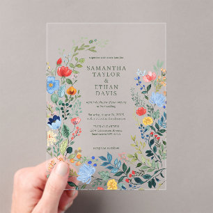 Wildflowers Colourful Garden Wedding Acrylic Invitations