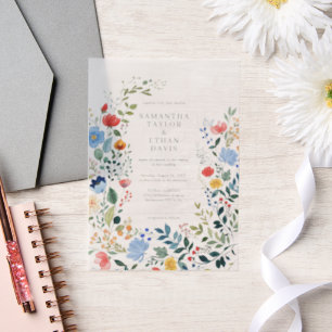 Wildflowers Colourful Garden Wedding Vellum Invitations