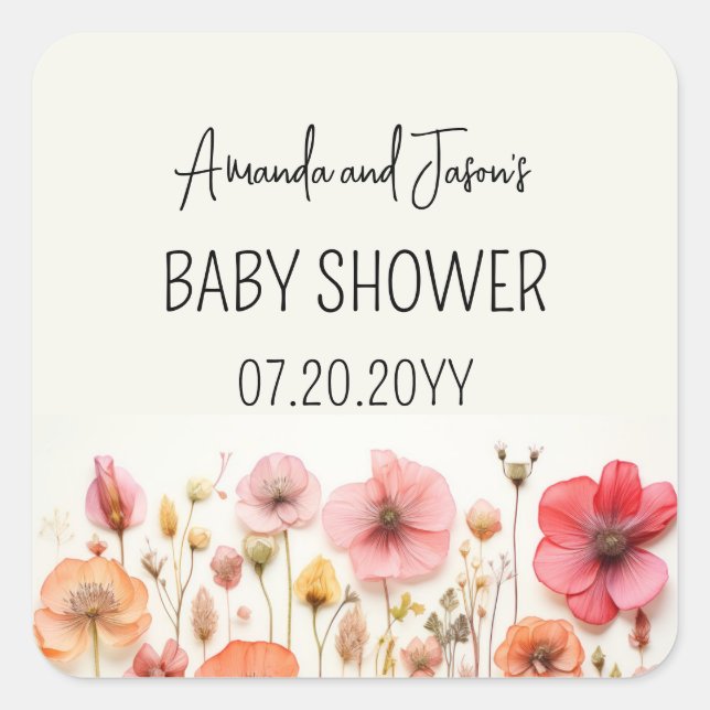 Wildflowers Colourful summer Baby shower favour Square Sticker (Front)