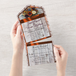 Wildflowers, Copper Ribbon, Lace & Lights All In One Invitation