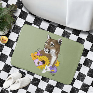 Wildflowers Cougar Mountain Lion Puma Bath Mat