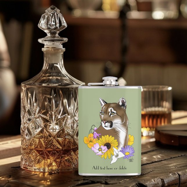 Wildflowers Cougar Mountain Lion Puma  Hip Flask (Creator Uploaded)
