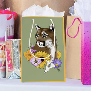 Wildflowers Cougar Mountain Lion Puma Medium Gift Bag