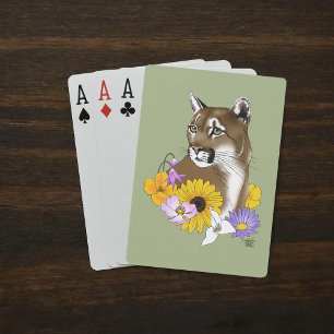 Wildflowers Cougar Mountain Lion Puma Playing Cards
