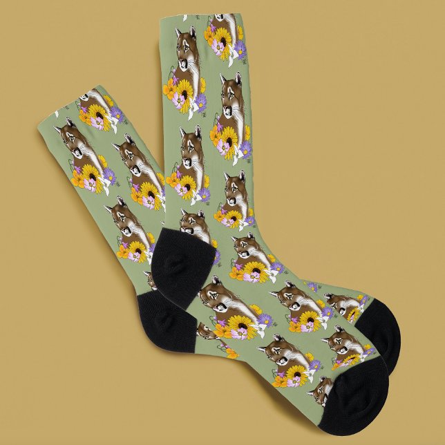 Wildflowers Cougar Mountain Lion Puma  Socks (Creator Uploaded)