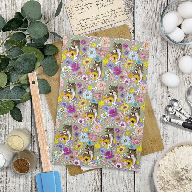 Wildflowers Cougar Mountain Lion Puma Tea Towel (Creator Uploaded)