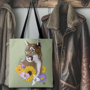 Wildflowers Cougar Mountain Lion Puma Tote Bag