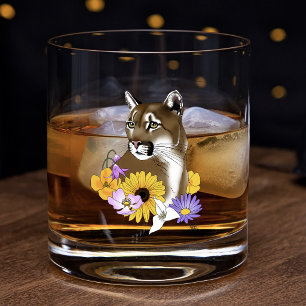 Wildflowers Cougar Mountain Lion Puma Whiskey Glass