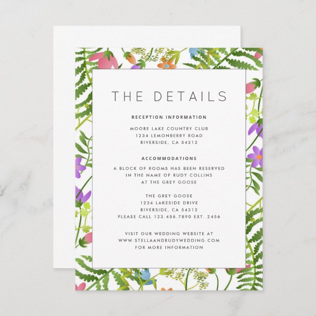 Wildflowers Country Botanical Wedding Details Enclosure Card (Front/Back)