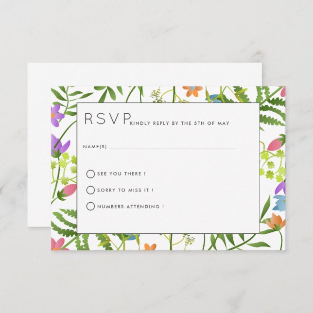 Wildflowers Country Botanical Wedding RSVP Card (Front/Back)