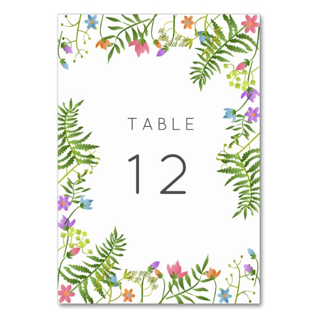Wildflowers Country Botanical Wedding Table Number (Front)