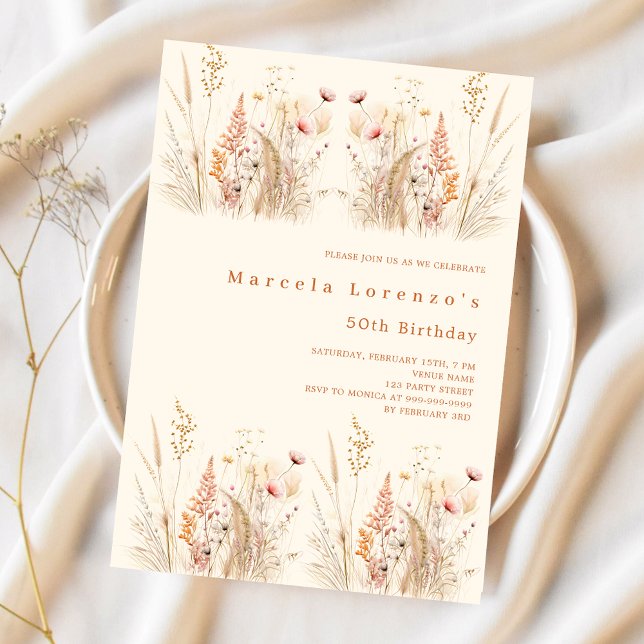 Wildflowers cream peach boho birthday invitation (Creator Uploaded)