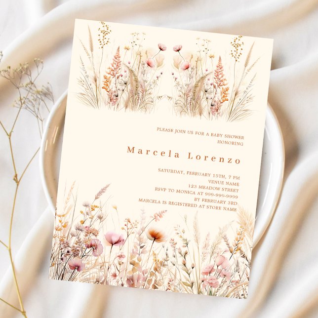 Wildflowers cream peach boho budget Baby Shower (Creator Uploaded)