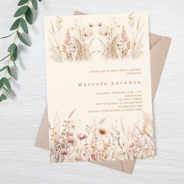 Wildflowers cream peach pink boho Bridal Shower Invitation (Creator Uploaded)