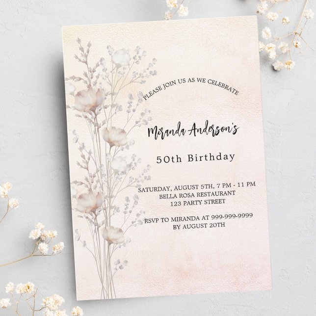 Wildflowers cream pink luxury birthday invitation (Creator Uploaded)