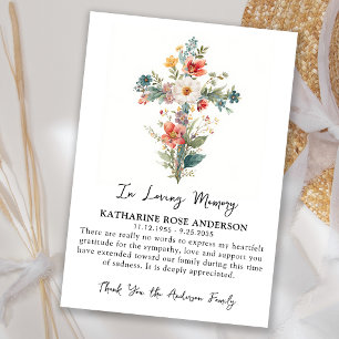 Wildflowers Cross Floral Sympathy Memorial Funeral Thank You Card