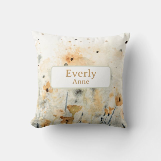 Wildflowers Custom Name Nursery Decor Floral Cushion (Front)