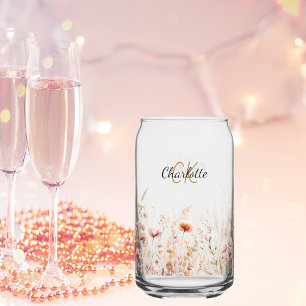 Wildflowers custom name script monogram initials can glass