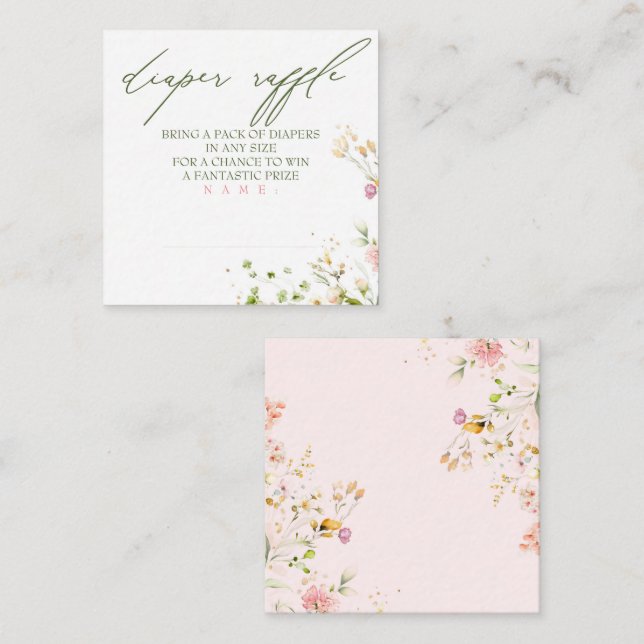 Wildflowers Cute Diaper Raffle Enclosure Card (Front/Back)