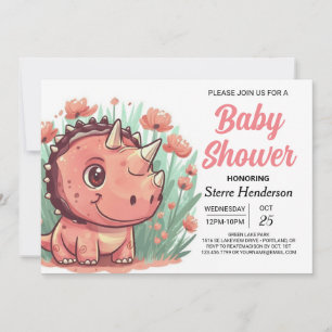 Wildflowers Cute Dinosaur Girl Baby Shower Invitation