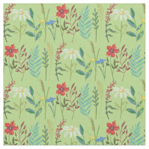 Wildflowers Cute Flowers in Green Fabric