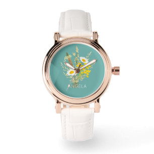 Wildflowers Daisies Floral Bouquet Custom Name  Watch