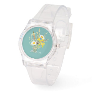 Wildflowers Daisies Floral Bouquet Custom Name  Watch