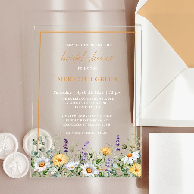 Wildflowers Daisy Lavender Botanical Bridal Shower Acrylic Invitations (Creator Uploaded)