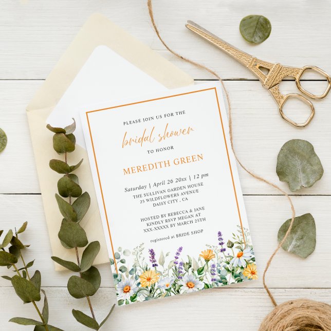 Wildflowers Daisy Lavender Photo Bridal Shower Invitation (Creator Uploaded)