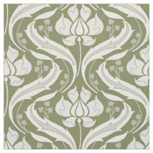Wildflowers Damask Olive Green Fabric
