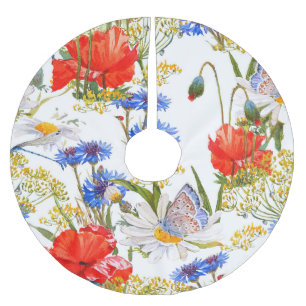 Wildflowers: dark blue watercolor seamless brushed polyester tree skirt