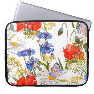 Wildflowers: dark blue watercolor seamless laptop sleeve