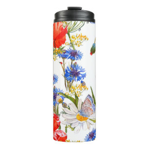 Wildflowers: dark blue watercolor seamless thermal tumbler