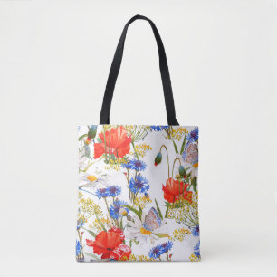 Wildflowers: dark blue watercolor seamless tote bag