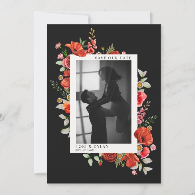 Wildflowers Dark Wedding Photo Save The Date (Front)