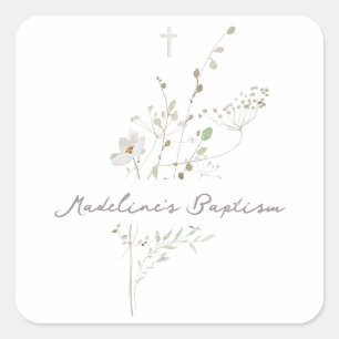wildflowers delicate bouquet Baptism  Square Sticker