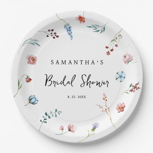Wildflowers delicate garden bridal shower paper plate (Front)