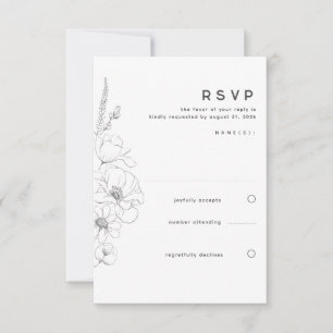 Wildflowers Drawing Elegant Minimal Wedding RSVP Card